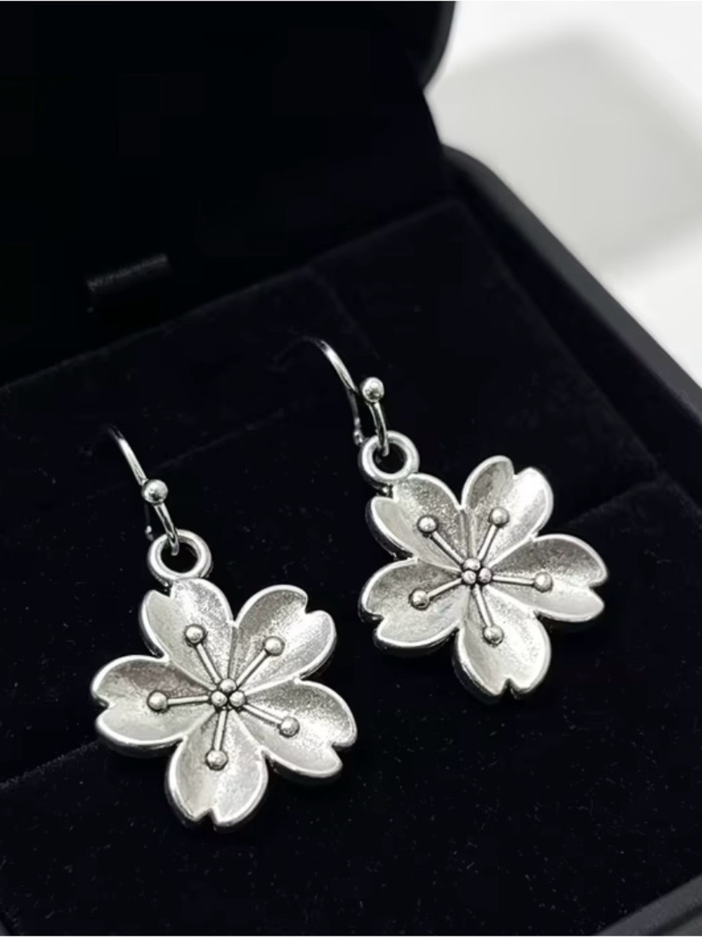 Silver Floral Drop Earrings - Women's Jewelry